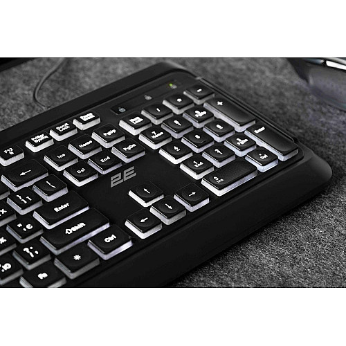 Клавиатура мембранная 2E KS120 104key, USB-A, EN/UK, White LED, черный