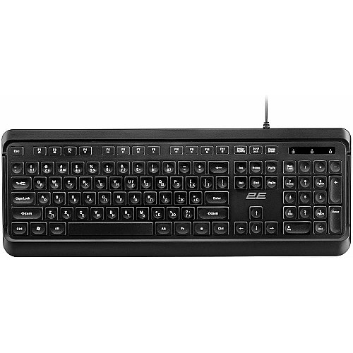 Клавиатура мембранная 2E KS120 104key, USB-A, EN/UK, White LED, черный
