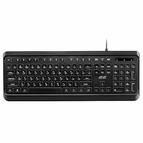 Клавиатура мембранная 2E KS120 104key, USB-A, EN/UK, White LED, черный