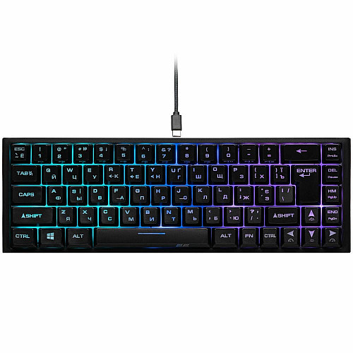 Клавиатура мембранная 2E GAMING KG350 68key, USB-A, EN/RU/RU, RGB, черный