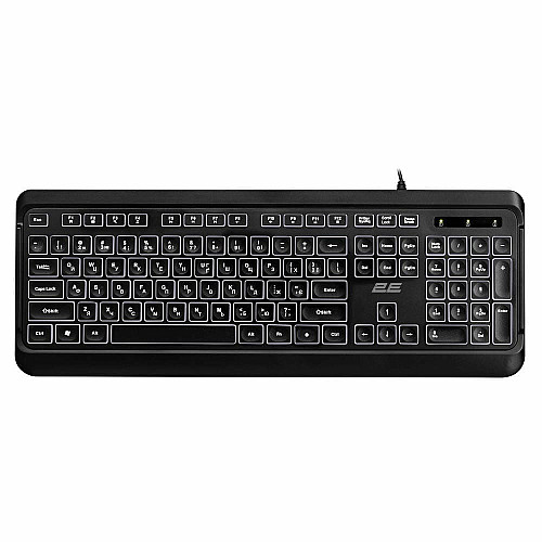 Клавиатура мембранная 2E KS120 104key, USB-A, EN/UK, White LED, черный