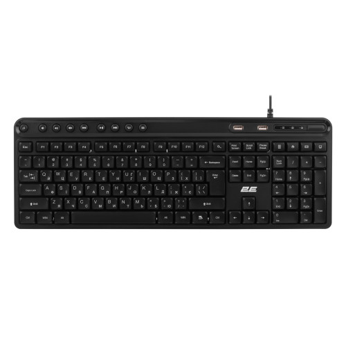 Клавіатура мембранна 2E KS1100 104key, 2xUSB HUB, USB-A, EN/UK, чорний