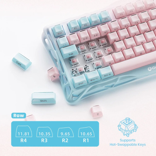 Клавіатура механічна GravaStar Mercury K1 Lite 80keys, GravaStar x BSUN Grey, BT/WL/USB, Lumen Rose
