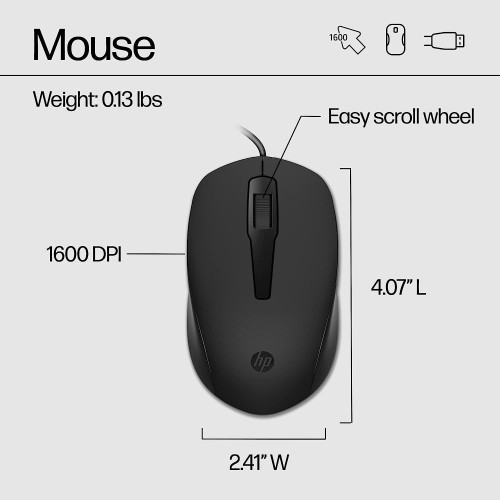 Комплект клавіатура та миша НР 150, USB-A, EN/UK, чорний