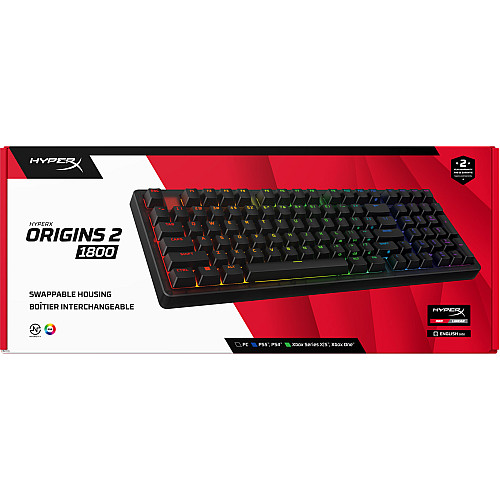 Клавіатура механічна HyperX Alloy Origins 2 1800 103key, Red, USB-A, Hot-Swap, EN/UA, RGB, чорний
