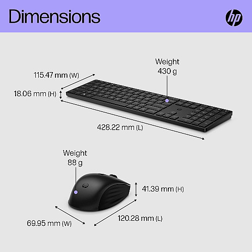 Комплект клавіатура та миша HP 650, WL, EN/UK, чорний