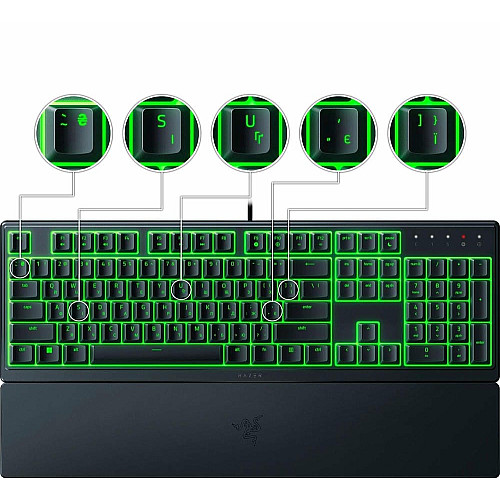 Клавиатура мембранная Razer Ornata V3 X 104key, USB-A, EN/UK, RGB, черный