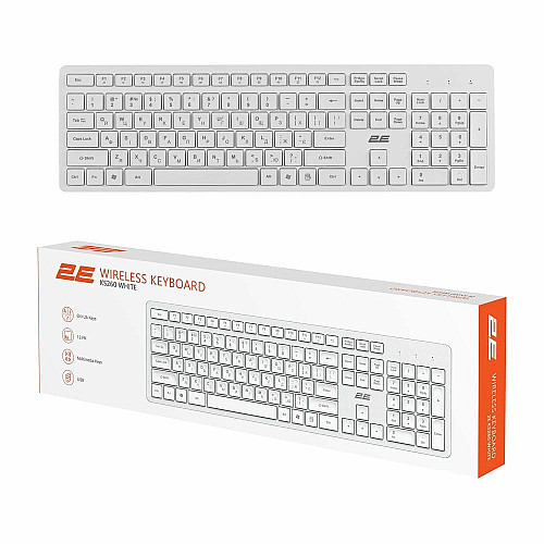 Клавіатура мембранна 2E KS260 106key, WL, EN/UK, білий