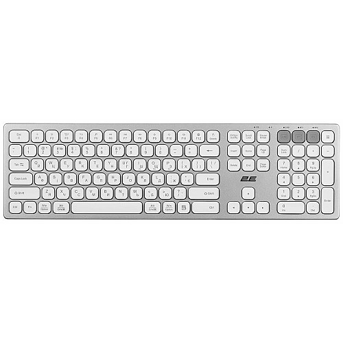 Клавіатура ножнична 2E KS270 109key, WL/BT, EN/UK, сріблясто-білий