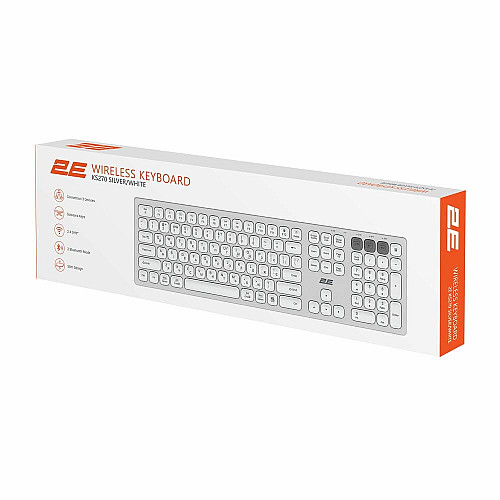 Клавіатура ножнична 2E KS270 109key, WL/BT, EN/UK, сріблясто-білий