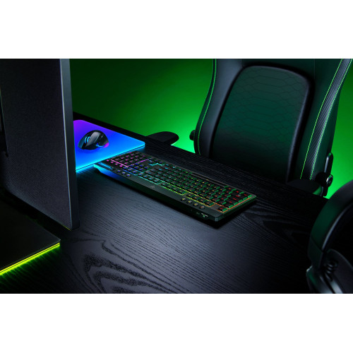 Клавіатура механічна Razer BlackWidow V4 Low-profile HyperSpeed, 104key, Green Switch, USB-A/WL/BT, EN, RGB, чорний