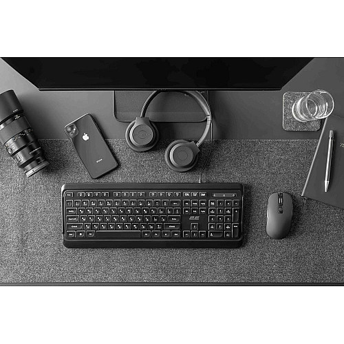 Клавиатура мембранная 2E KS120 104key, USB-A, EN/UK, White LED, черный