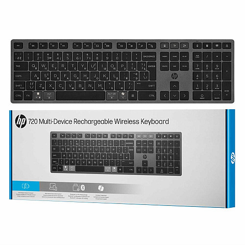 Клавиатура мембранная HP 720 Multi-Device Rechargeable, 109key, WL/BT, EN/UK, черный