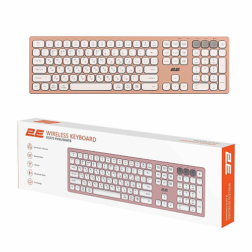 Клавіатура ножнична 2E KS270 109key, WL/BT, EN/UK, рожево-білий