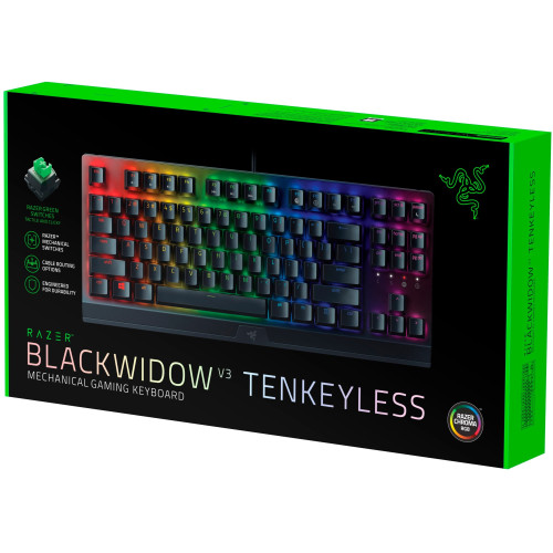Клавіатура механічна Razer BlackWidow V3 TKL 87key, Green Switch, USB-A, EN/RU, RGB, чорний