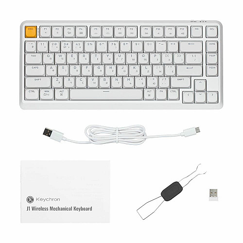 Клавиатура механическая Keychron J1 82Key, K pro Brown, WL/BT/USB-A, QMK, Hot-swap, EN/UKR, RGB, белый