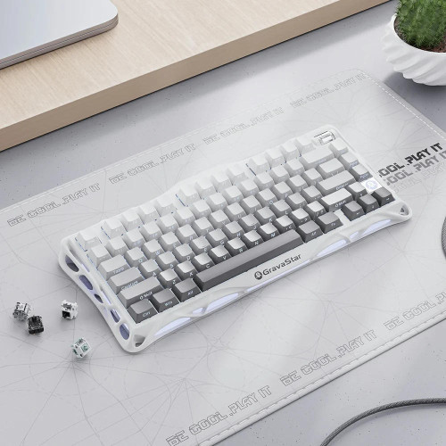 Клавіатура механічна GravaStar Mercury K1 80keys, GravaStar x Kailh Cheery Pink, EN, BT/WL/USB, білий