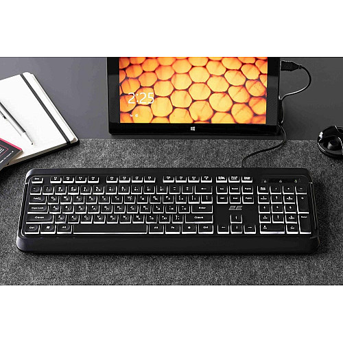 Клавиатура мембранная 2E KS120 104key, USB-A, EN/UK, White LED, черный