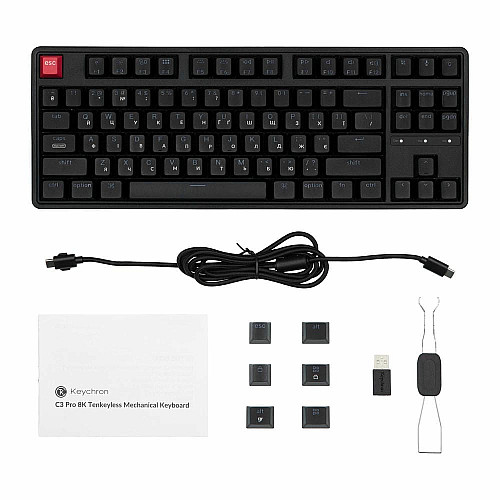Клавиатура механическая Keychron C3 Pro V2 87Key, K pro Red, USB-A, QMK, Hot-swap, 8K, EN/UKR, RGB, черный
