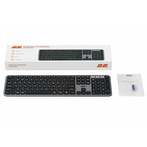 Клавіатура мембранна 2E KS240 110key, WL/BT, EN/UK, сіро-чорний
