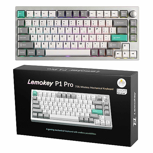 Клавиатура механическая Lemokey P1 Pro 84Key, Keychron Super Banana, WL/BT/USB-A, QMK/VIA, Hot-Swap, EN/UKR, RGB, Knob, Space Silver