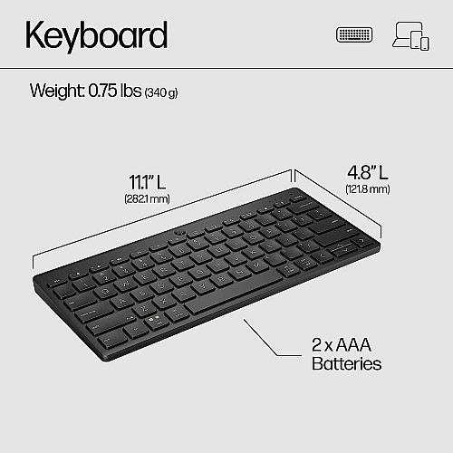 Клавіатура мембранна HP 350 Compact Multi-Device, 78key, BT, EN/UK, чорний