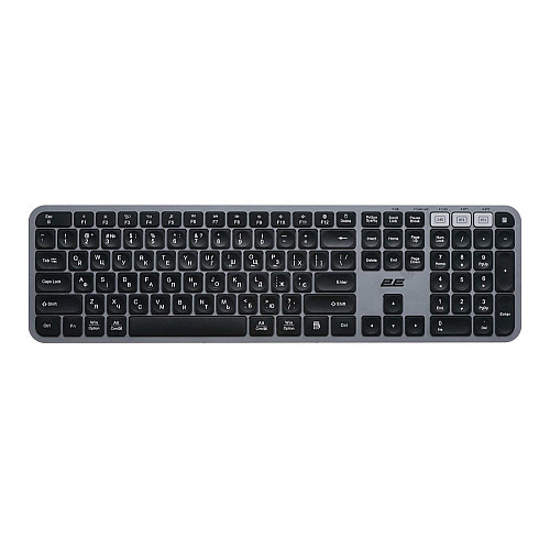 Клавіатура мембранна 2E KS240 110key, WL/BT, EN/UK, сіро-чорний