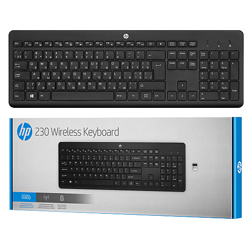 Клавиатура мембранная HP 230, 106key, WL, EN/UK, черный