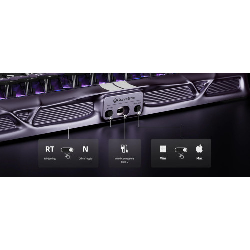 Клавіатура магнітна GravaStar Mercury V75 Pro 80keys, GravaStar x Gateron Jade Gaming, USB-A, 8k, RGB, Iron Purple
