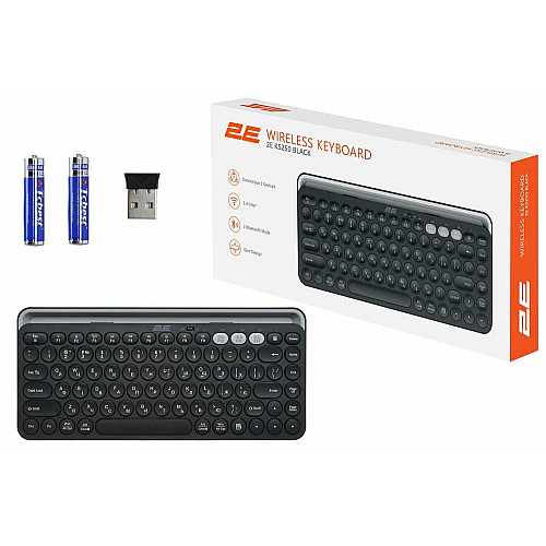 Клавиатура мембранная 2E KS250 84key, WL/BT, EN/UK, черно-серый