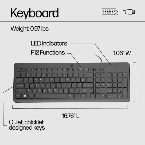 Комплект клавіатура та миша НР 150, USB-A, EN/UK, чорний