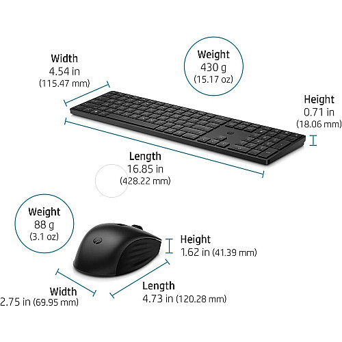 Комплект клавіатура та миша HP 650, WL, EN/UK, чорний