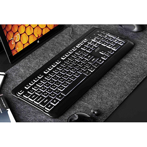 Клавиатура мембранная 2E KS120 104key, USB-A, EN/UK, White LED, черный