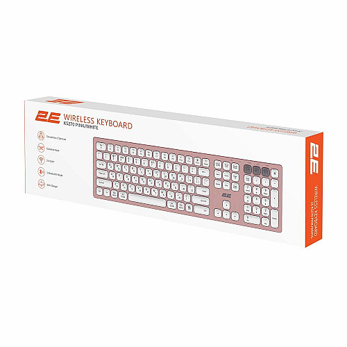Клавіатура ножнична 2E KS270 109key, WL/BT, EN/UK, рожево-білий