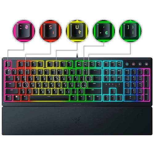 Клавиатура механическая Razer Ornata V3 104key, Mecha-Membrane Switch, USB-A, EN/UK, RGB, черный
