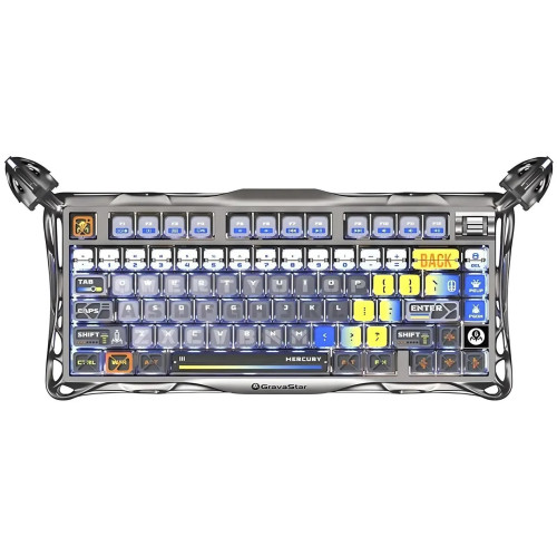 Клавіатура механічна GravaStar Mercury K1 Pro 80keys, GravaStar x Kailh Speedy Mint, BT/WL/USB, RGB, Interstellar Silver