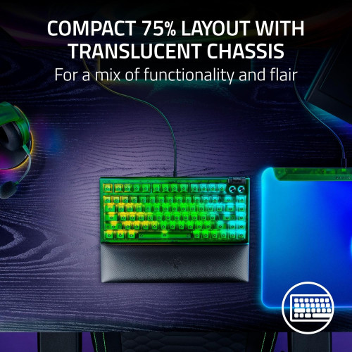 Клавіатура механічна Razer BlackWidow V4 75%, 83key, Mechanical Tactile Switch GEN-3, USB-A, EN, RGB, Phantom Green Ed.