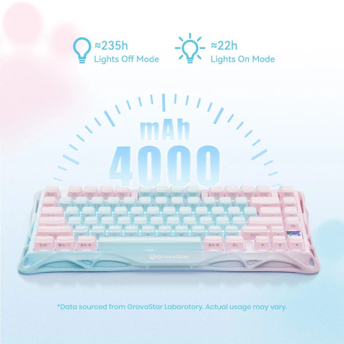 Клавіатура механічна GravaStar Mercury K1 Lite 80keys, GravaStar x BSUN Grey, BT/WL/USB, Aurora Mist