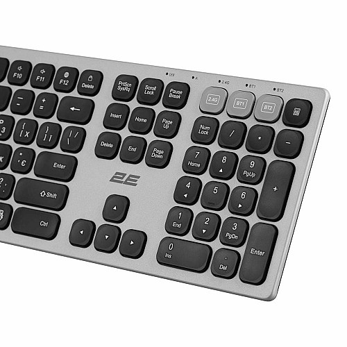 Клавіатура ножнична 2E KS270 109key, WL/BT, EN/UK, сіро-чорний