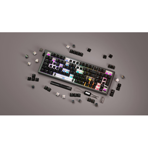 Клавіатура механічна ASUS ROG Strix Morph 96, 99key, NX Snow V2, USB-A/WL/BT, EN/UK, RGB, чорний