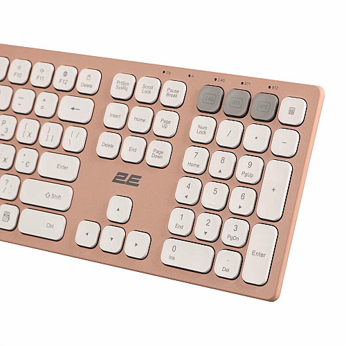 Клавіатура ножнична 2E KS270 109key, WL/BT, EN/UK, рожево-білий