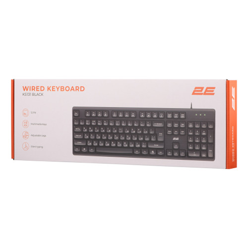 Клавіатура мембранна 2E KS131 104key, USB-A, EN/UK, чорний