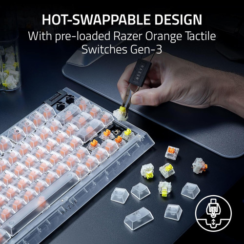 Клавіатура механічна Razer BlackWidow V4 75% RGB 83key Mechanical Tactile Switch GEN-3, USB-A, EN, Phantom White Ed.
