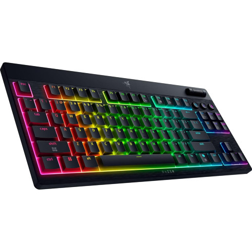 Клавіатура механічна Razer BlackWidow V4 Low-profile TKL HyperSpeed, 87key, Yellow Switch, USB-A/WL/BT, EN, RGB, чорний