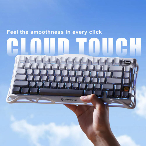 Клавіатура механічна GravaStar Mercury K1 80keys, GravaStar x Kailh Cheery Pink, EN, BT/WL/USB, білий
