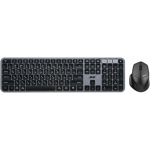 Комплект клавіатура та миша 2E MK440 WL/BT, EN/UK, сіро-чорний