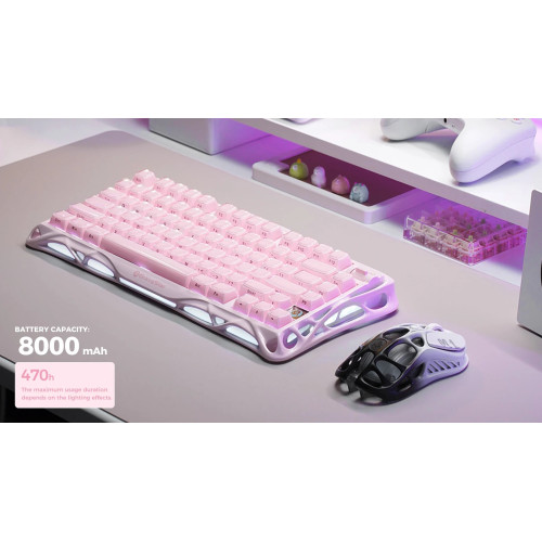 Клавіатура механічна GravaStar Mercury K1 80keys, GravaStar x Kailh Cheery Pink, EN, BT/WL/USB, Sakura Pink