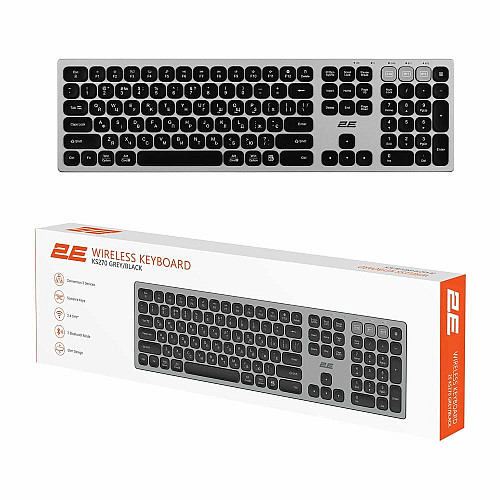 Клавіатура ножнична 2E KS270 109key, WL/BT, EN/UK, сіро-чорний