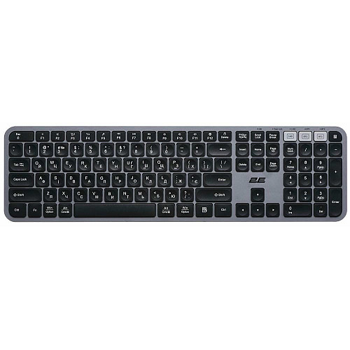 Клавіатура мембранна 2E KS240 110key, WL/BT, EN/UK, сіро-чорний