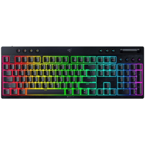 Клавіатура механічна Razer BlackWidow V4 Low-profile HyperSpeed, 104key, Green Switch, USB-A/WL/BT, EN, RGB, чорний